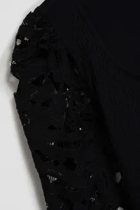 Marisse Black Blouse With Lace Sleeves