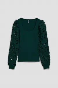 Marisse Emerald Blouse With Lace Sleeves