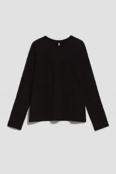 Marisse Black Blouse With Lace On The Sleeves