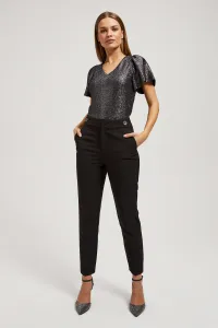 Marisse Black V-Neck Blouse With Puffed Short Sleeves