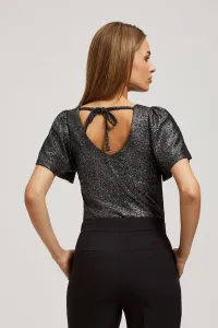 Marisse Black V-Neck Blouse With Puffed Short Sleeves
