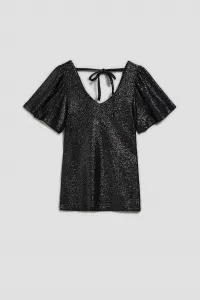 Marisse Black V-Neck Blouse With Puffed Short Sleeves