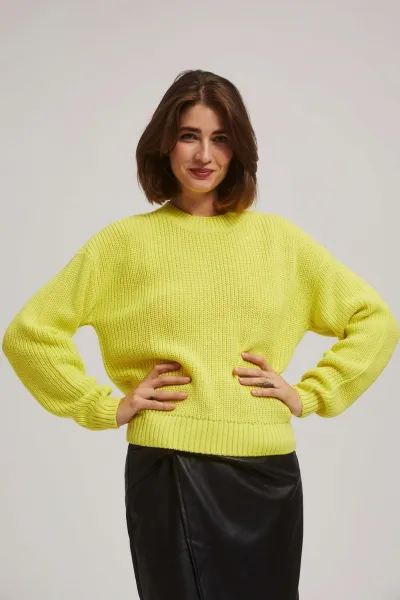 Marisse Lime Round Neck Sweater