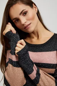 Marisse Black Striped Sweater With Metallic Thread And Round Neckline