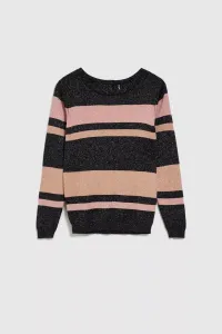 Marisse Black Striped Sweater With Metallic Thread And Round Neckline