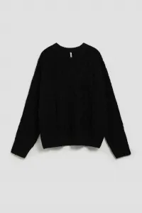 Marisse Black Long Sleeve Sweater With Decorative Weave