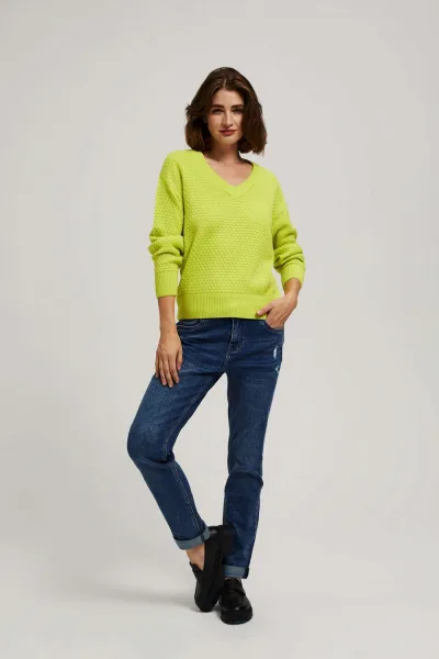 Marisse Lime V-Neck Sweater