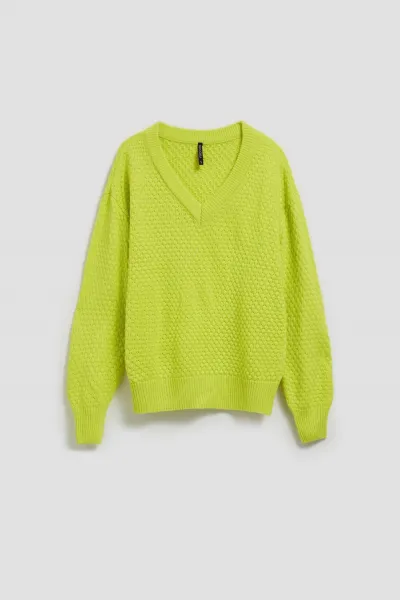 Marisse Lime V-Neck Sweater