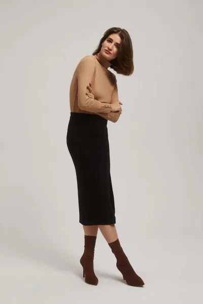 Marisse Black Midi Pencil Skirt With Slit
