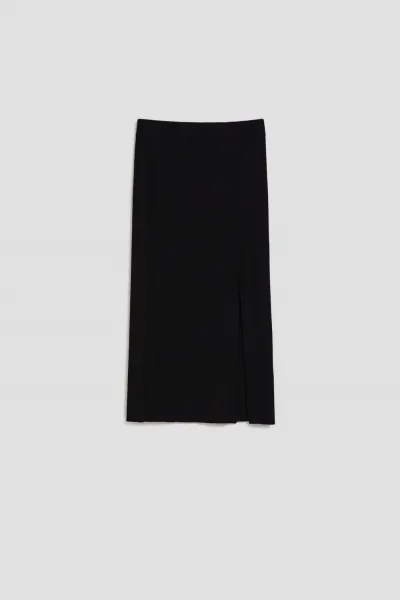 Marisse Black Midi Pencil Skirt With Slit