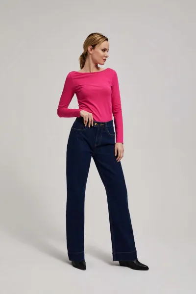 Marisse Mid-Rise Wide-Leg Jeans In Navy Blue