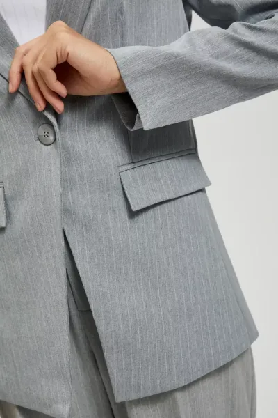 Marisse Single-Breasted Jacket With Delicate Gray Stripes