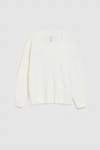 Marisse Pearl Beaded V-Neck Sweater