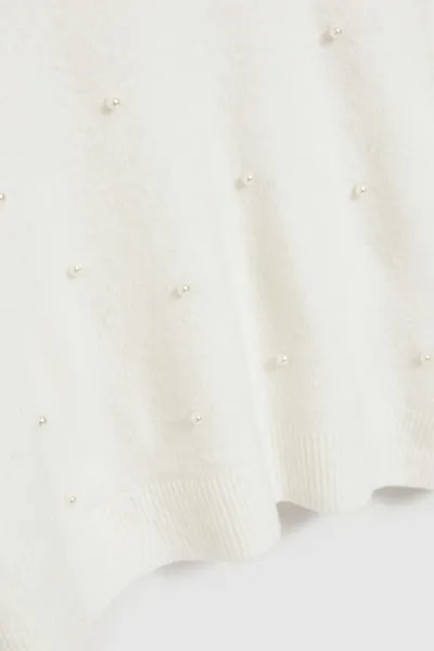 Marisse Pearl Beaded V-Neck Sweater