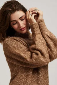 Marisse Turtleneck Sweater Decorated With Metallic Thread, Beige