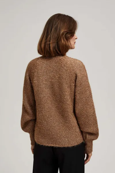 Marisse Turtleneck Sweater Decorated With Metallic Thread, Beige