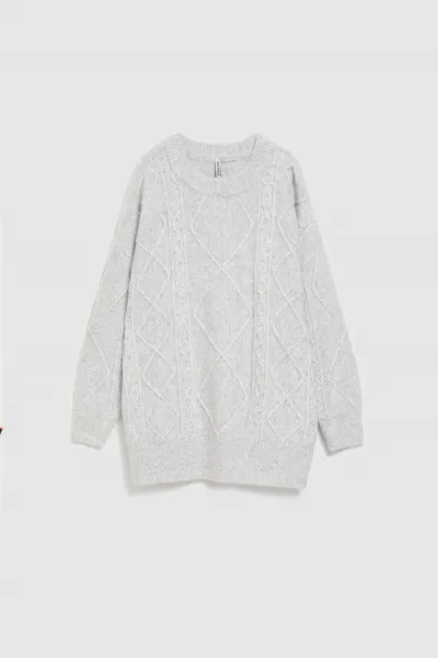 Marisse Light Gray Decorative Knit Sweater