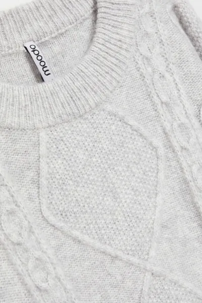 Marisse Light Gray Decorative Knit Sweater