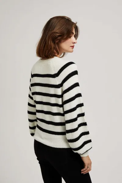 Marisse Pearl Black Striped Crew Neck Sweater