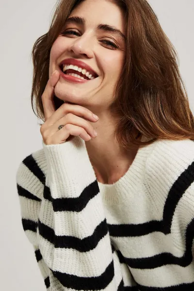 Marisse Pearl Black Striped Crew Neck Sweater