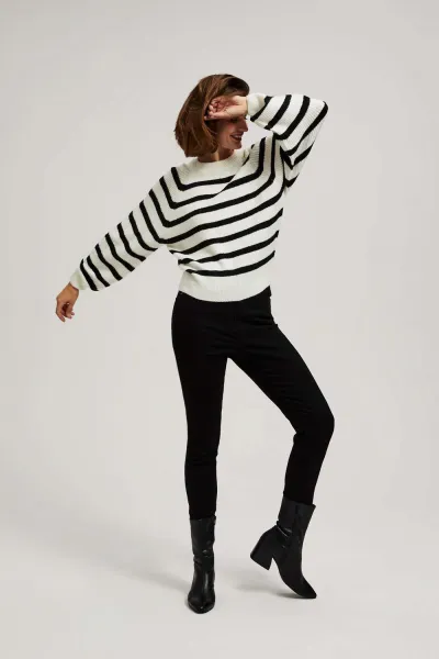 Marisse Pearl Black Striped Crew Neck Sweater