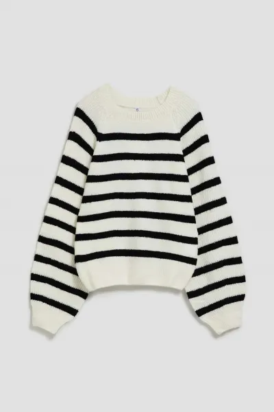 Marisse Pearl Black Striped Crew Neck Sweater