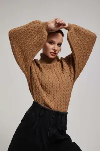 Marisse Dark Beige Turtleneck Sweater With Puffed Sleeves