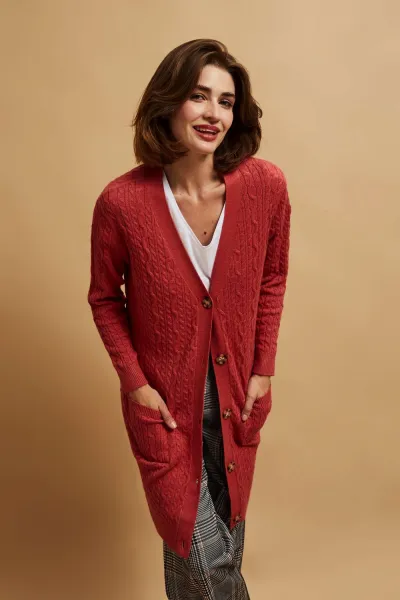 Marisse Long Raspberry Cardigan
