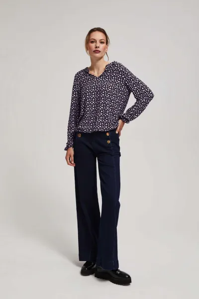 Marisse Patterned V-Neck Blouse In Lavender