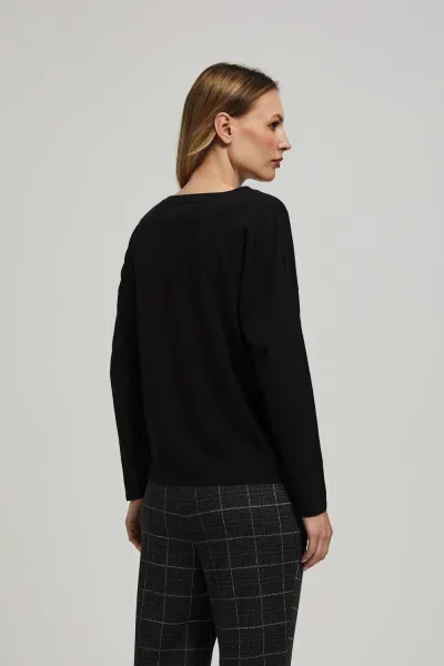 Marisse Black Blouse With An Inscription And Ties