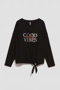 Marisse Black Blouse With An Inscription And Ties