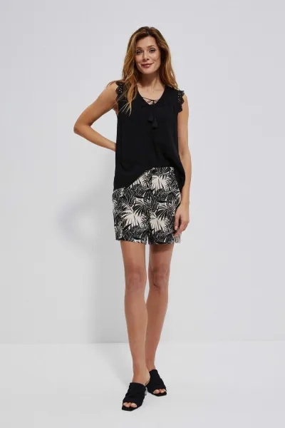 Marisse Tropical Print Shorts L-Sh-3725 Black
