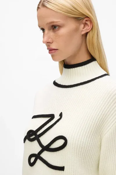 Sveter Karl Lagerfeld Soutache Autograph Knit White