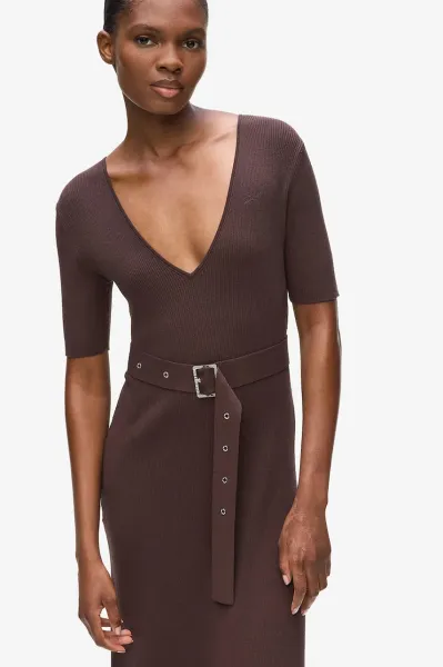 Šaty Karl Lagerfeld Belted Knit Dress Java
