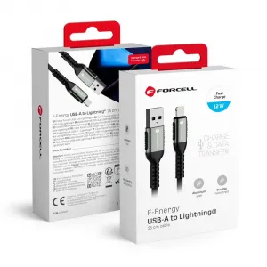 Forcell F-Energy kábel USB A - Lightning, 2,4A, 12W, 0,25 m, čierny