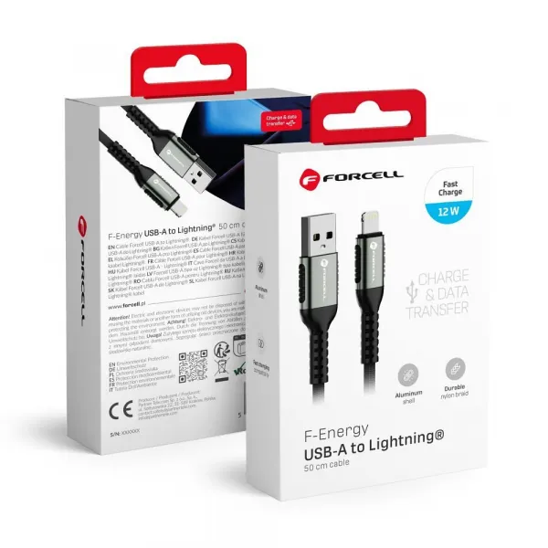Forcell F-Energy kábel USB A - Lightning, 2,4A, 12W, 0,5 m, čierny