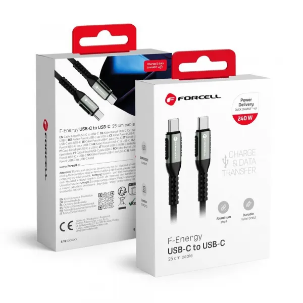 Forcell F-Energy kábel USB-C - USB-C, QC4.0, PD, 5A, 240W, 0,25 m, čierny