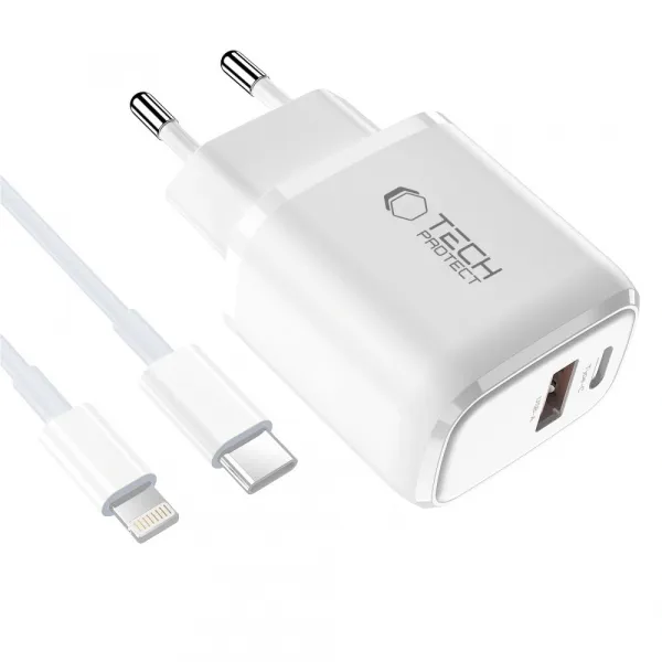 Tech-Protect NCA20 sieťová nabíjačka 20W PD QC + kábel Lightning, biela