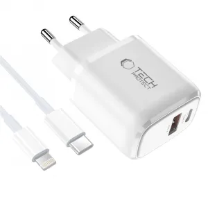 Tech-Protect NCA20 sieťová nabíjačka 20W PD QC + kábel Lightning, biela