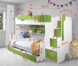 ArtBed Detská poschodová posteľ s roštom HARRY | biela 120 x 200 cm
