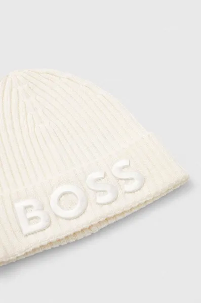 Vlnená čiapka BOSS biela farba, vlnená