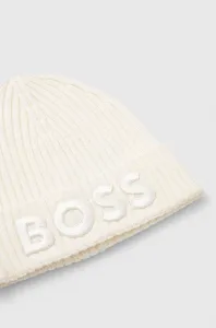 Vlnená čiapka BOSS biela farba, vlnená