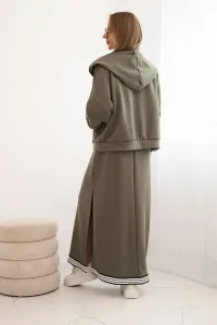 Legínovo Dámsky set s viskózou s rozopínateľnou mikinou a dlhými šatami béžový Farba: Khaki, Veľkosť: UNI