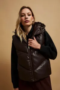 Marisse Brown Quilted Hooded Vest