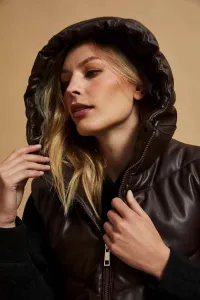 Marisse Brown Quilted Hooded Vest