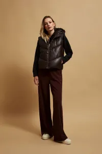 Marisse Brown Quilted Hooded Vest