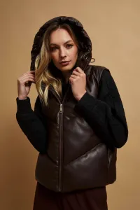 Marisse Brown Quilted Hooded Vest
