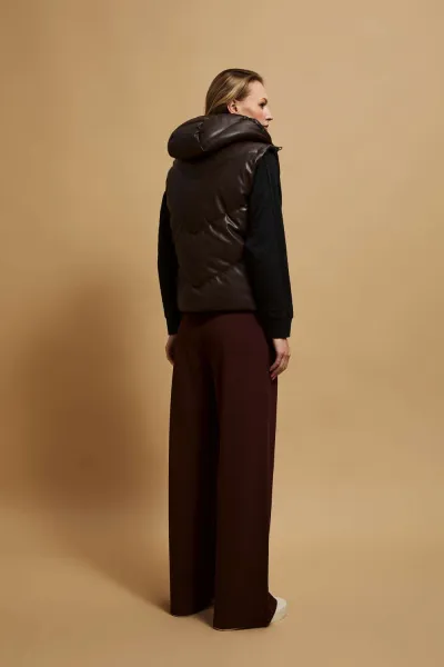 Marisse Brown Quilted Hooded Vest