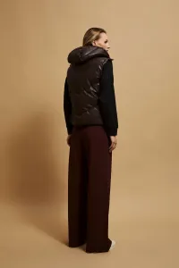 Marisse Brown Quilted Hooded Vest