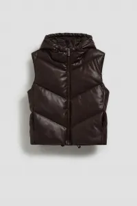 Marisse Brown Quilted Hooded Vest